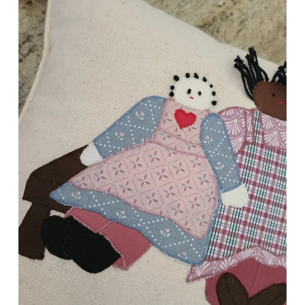 New! Southern Folk Art Handmade Multi-Racial Friendship Pillow Bantu Knots